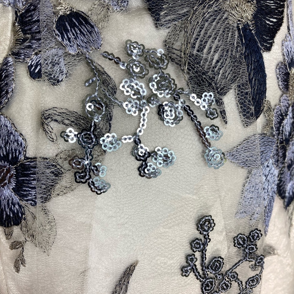Tahari ASL‎ Embroidered Mesh Dress 8 Blue Silver Fairy Garden Prom Y2K Revival - Picture 9 of 12